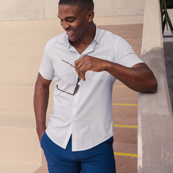 Leeward Short Sleeve - Light Blue Square Geo&nbsp;Print, lifestyle/model photo