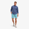 Leeward No Tuck Dress Shirt - Navy Aqua Windowpane Plaid, lifestyle/model photo