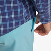 Leeward No Tuck Dress Shirt - Navy Aqua Windowpane Plaid, fabric swatch closeup