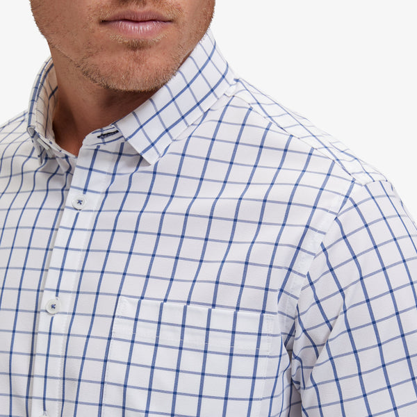 Leeward No Tuck Dress Shirt - White Navy Windowpane, fabric swatch closeup