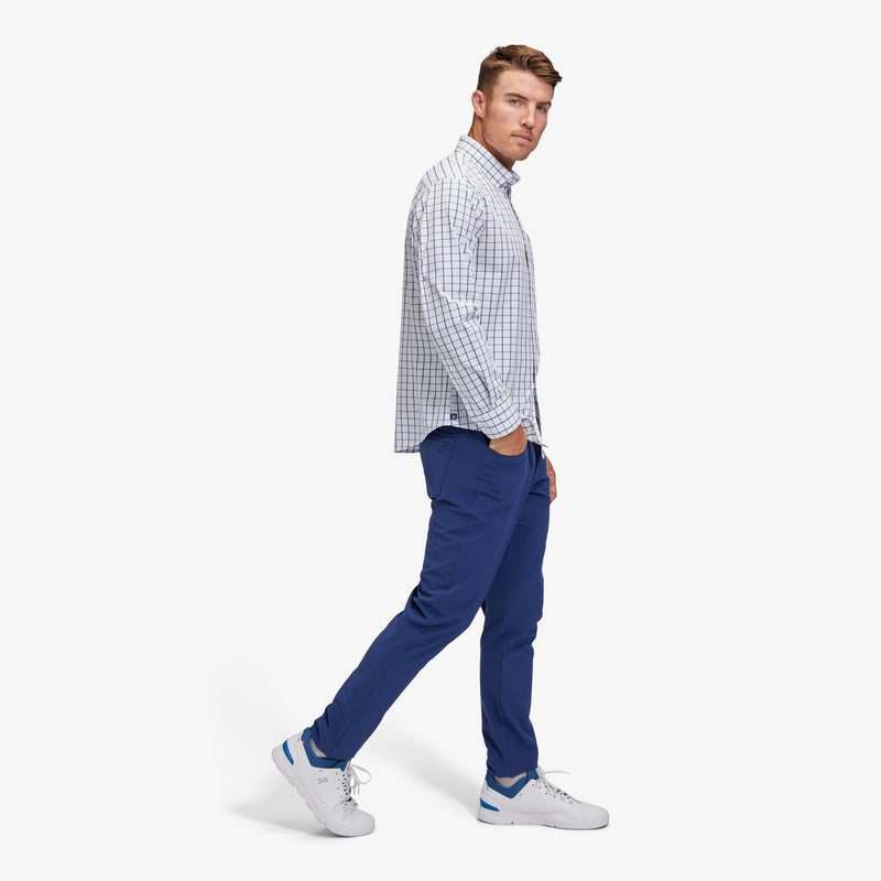 Leeward No Tuck Dress Shirt - White Navy Windowpane, lifestyle/model