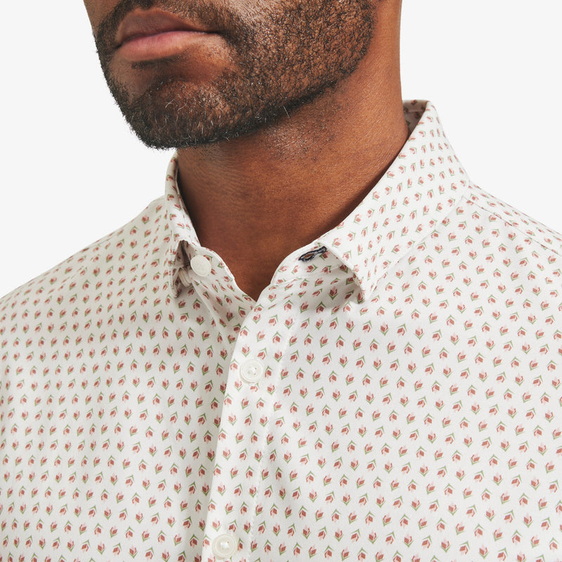 Leeward No Tuck Dress Shirt - White Pink Geo Floral Print, lifestyle/model