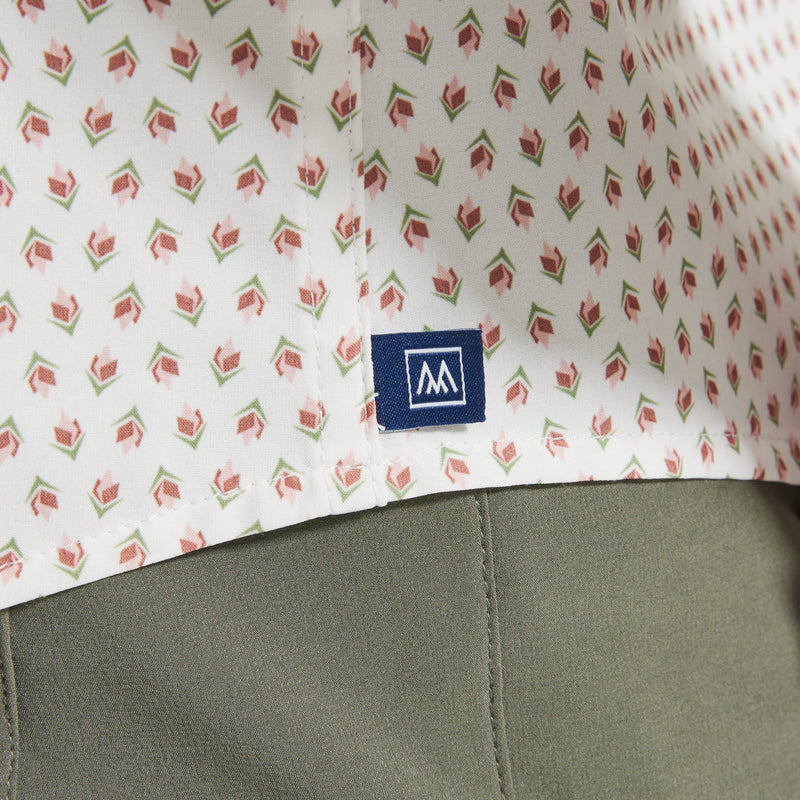 Leeward No Tuck Dress Shirt - White Pink Geo Floral Print, lifestyle/model