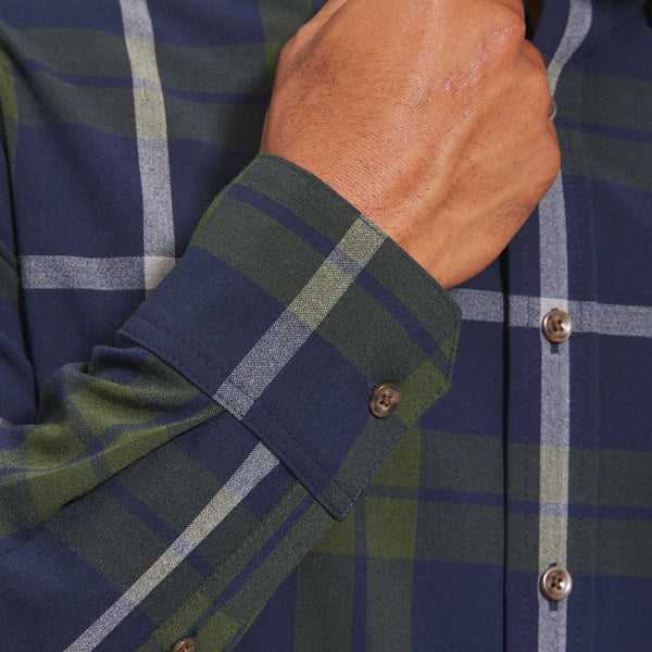 City Flannel - Olive Navy Large&nbsp;Plaid, fabric swatch closeup