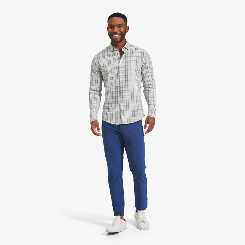Leeward No Tuck Dress Shirt - Gray Pink Large Plaid, lifestyle/model