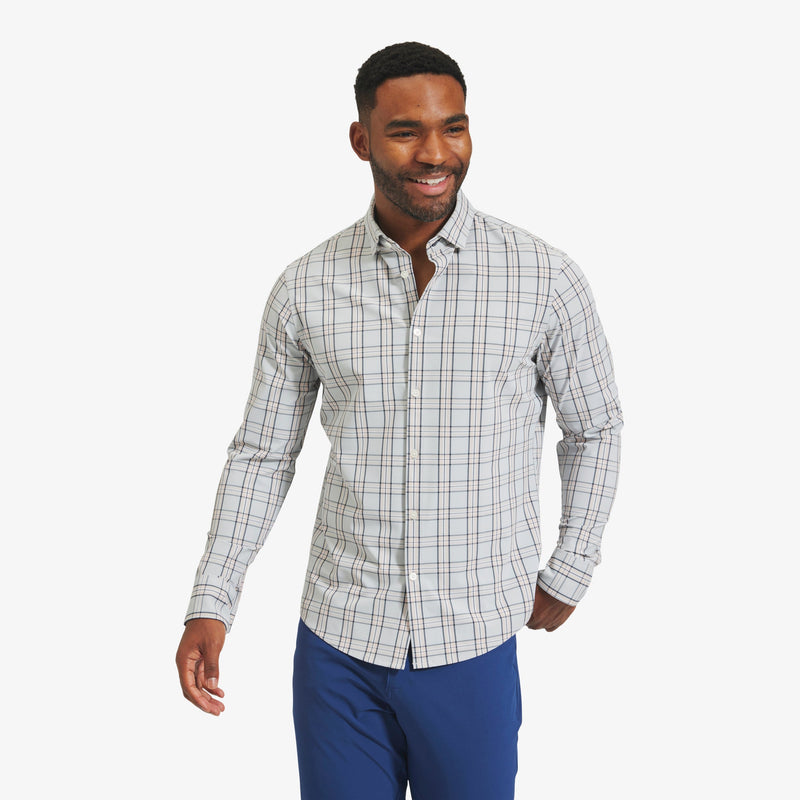 Leeward No Tuck Dress Shirt - Gray Pink Large Plaid, featured product shot