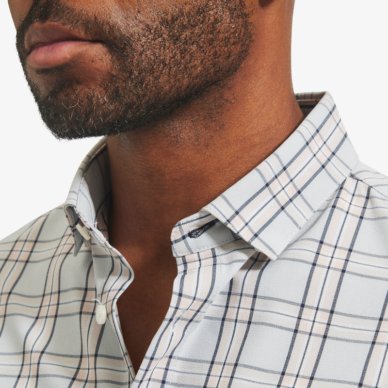 Leeward No Tuck Dress Shirt - Gray Pink Large Plaid, lifestyle/model