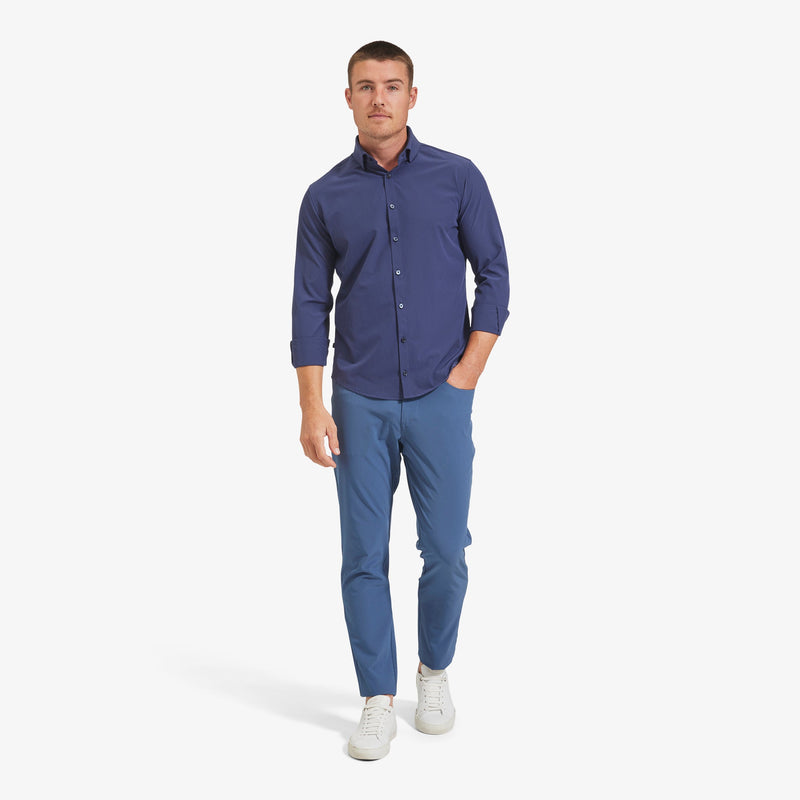 Leeward No Tuck Dress Shirt - Navy Solid, lifestyle/model