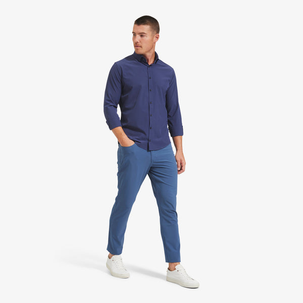 Leeward No Tuck Dress Shirt - Navy Solid, lifestyle/model photo