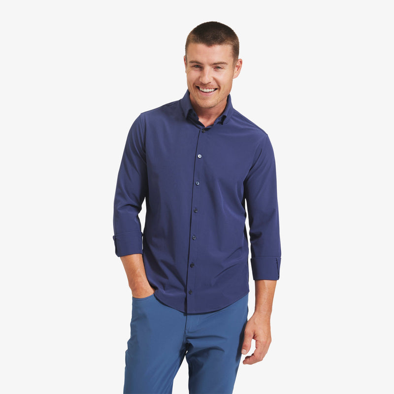 Leeward No Tuck Dress Shirt - Navy Solid, lifestyle/model