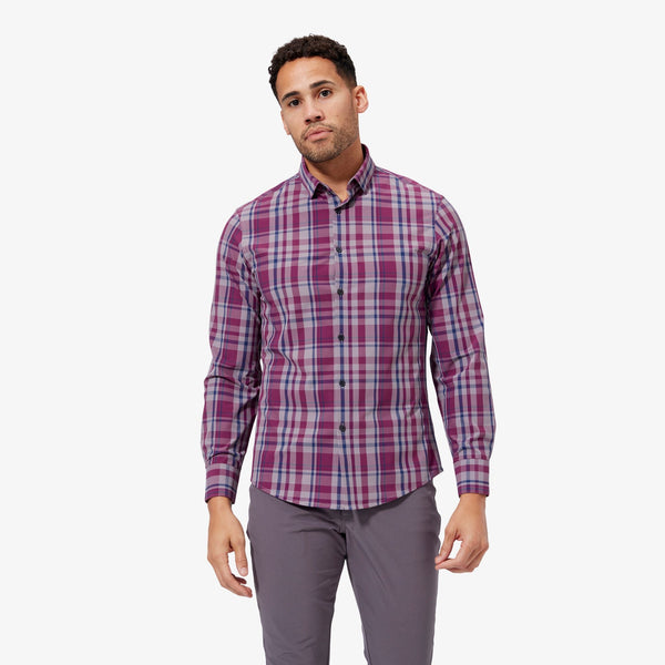 Leeward No Tuck Dress Shirt - Plum Gray Plaid, featured product shot