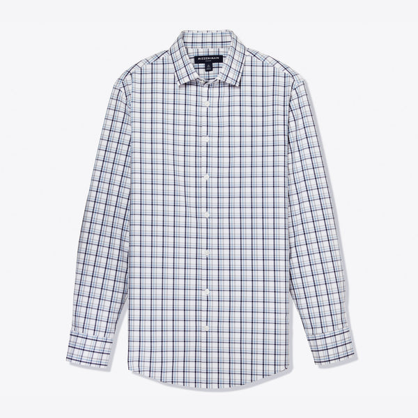 Leeward Dress Shirt - White Maritime Blue&nbsp;Plaid, fabric swatch closeup