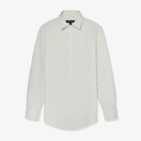 Leeward Dress Shirt - White Blue Dot Geo&nbsp;Print, fabric swatch closeup