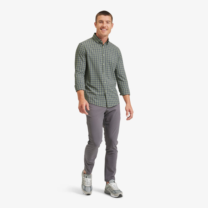 Leeward No Tuck Dress Shirt - Navy Green Check, lifestyle/model