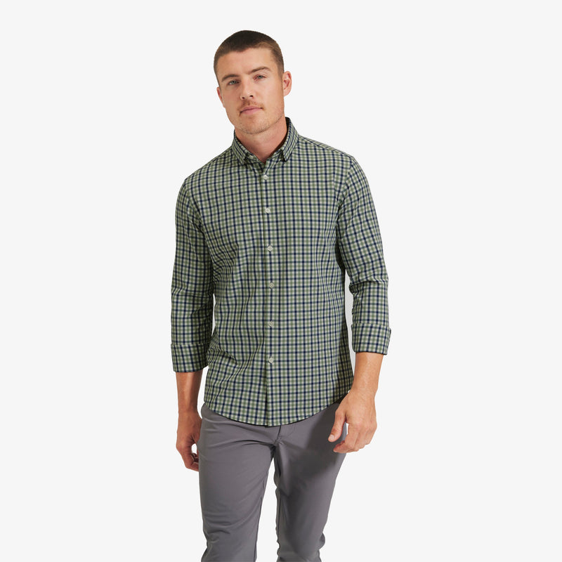 Leeward No Tuck Dress Shirt - Navy Green Check, featured product shot