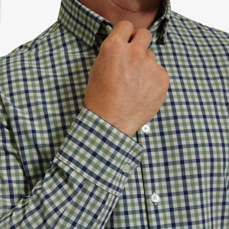 Leeward No Tuck Dress Shirt - Navy Green Check, lifestyle/model