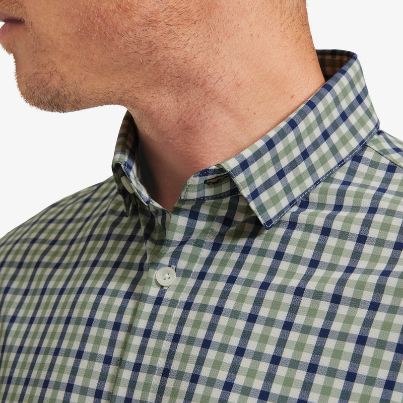 Leeward No Tuck Dress Shirt - Navy Green Check, lifestyle/model