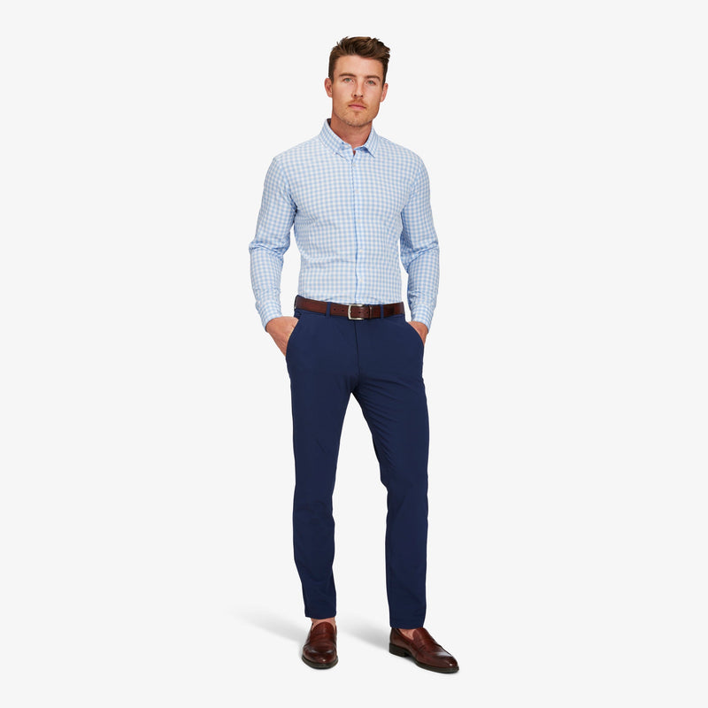 Leeward Dress Shirt - Light Blue Gingham, lifestyle/model