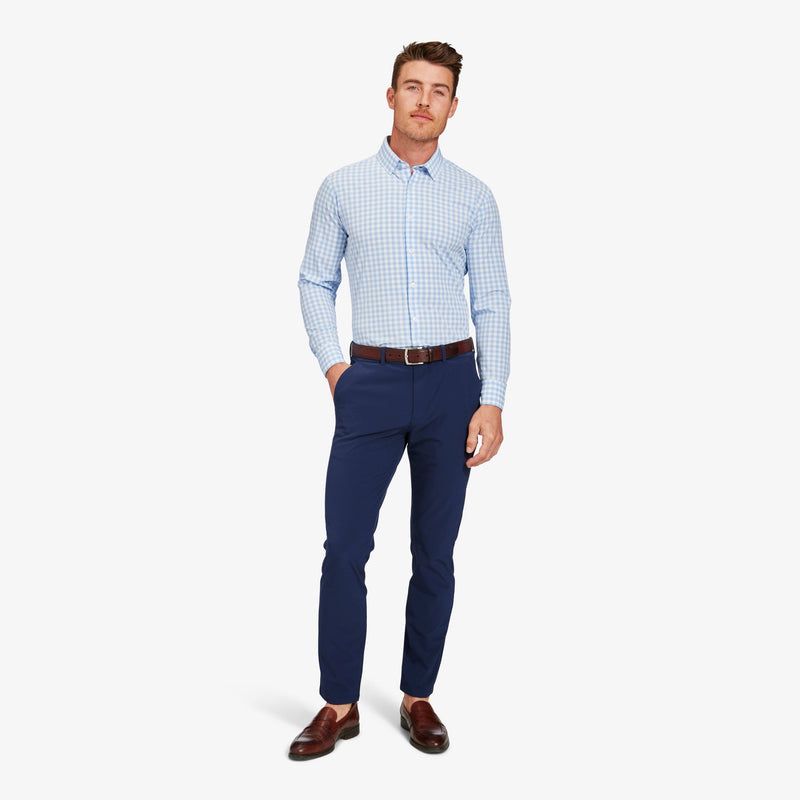 Leeward Dress Shirt - Light Blue Gingham, lifestyle/model