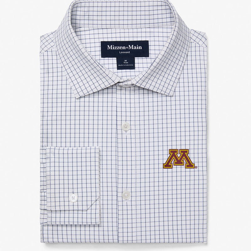 Minnesota Leeward Dress Shirt - White Navy Mini Grid, featured product shot