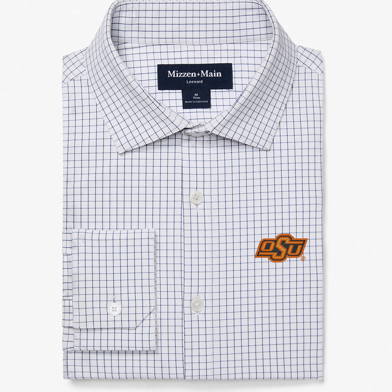 Oklahoma State Leeward Dress Shirt - White Navy Mini Grid, featured product shot