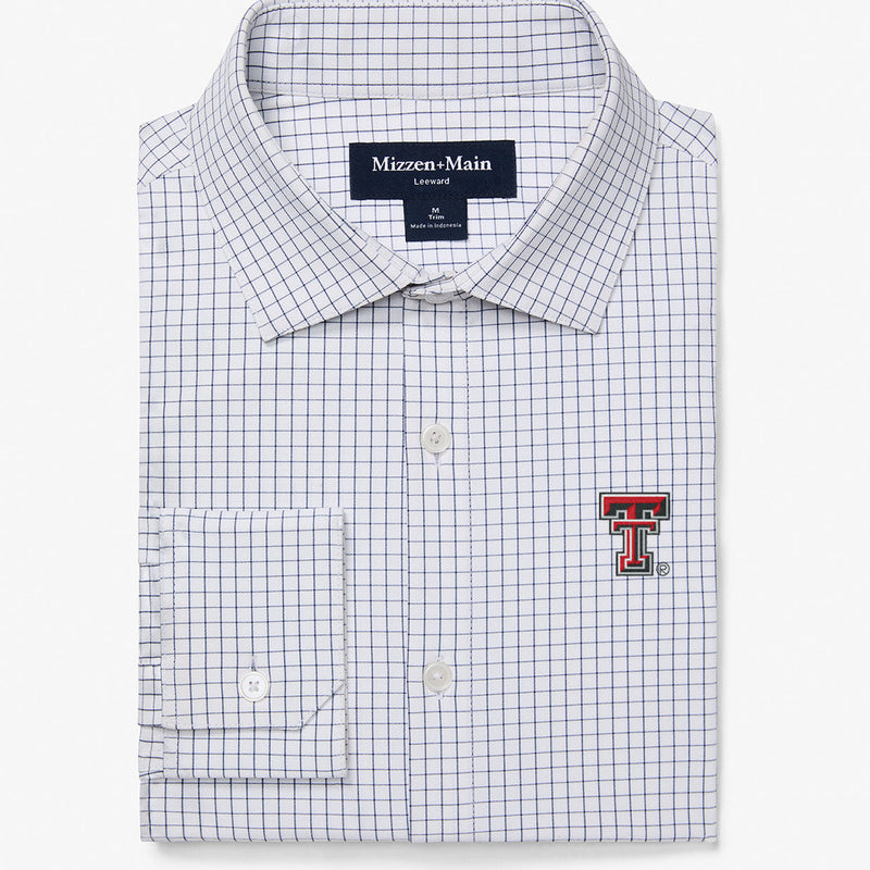 Texas Tech Leeward Dress Shirt - White Navy Mini Grid, featured product shot