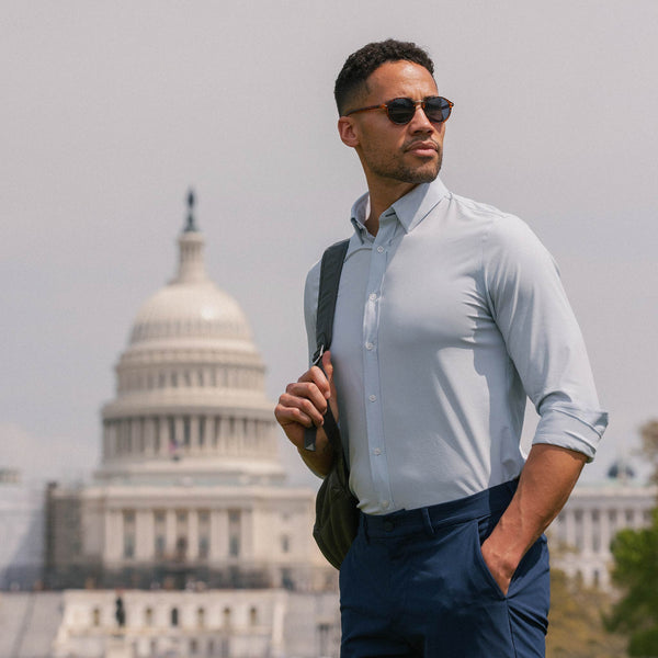 Leeward Formal Dress Shirt - Light Blue Solid, lifestyle/model photo