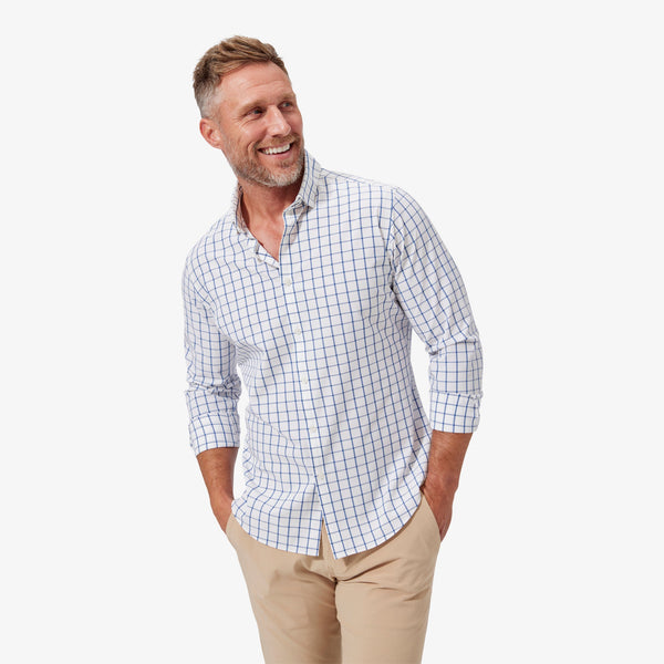 Leeward No Tuck Dress Shirt - White Navy Windowpane, lifestyle/model photo
