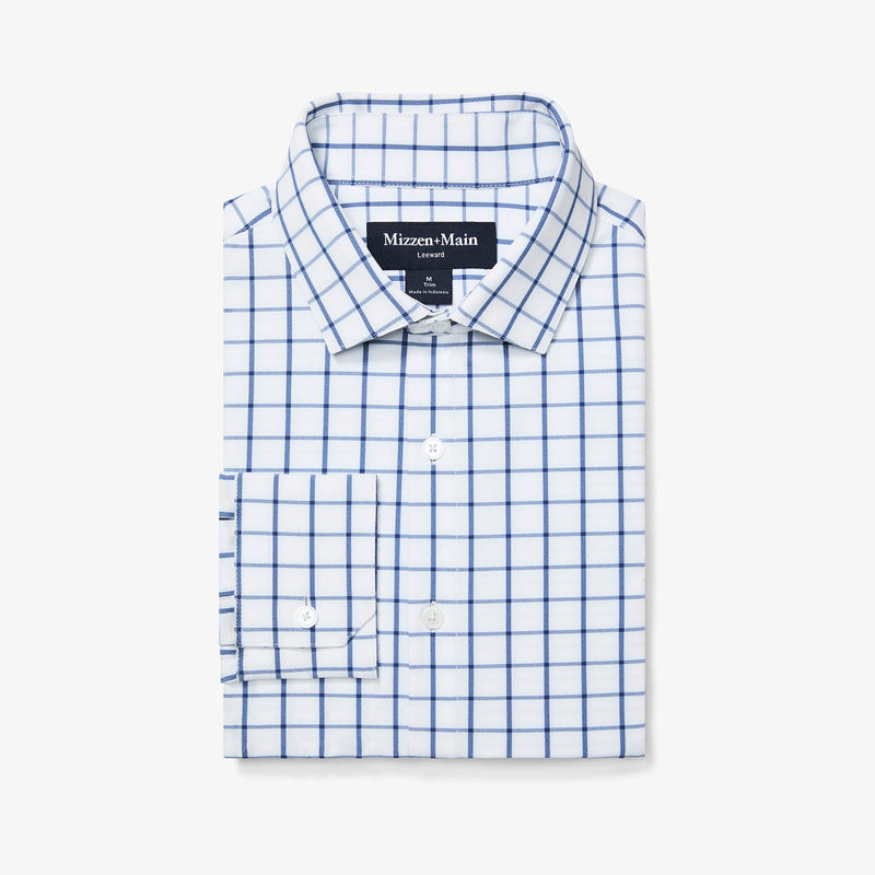 Leeward No Tuck Dress Shirt - White Navy Windowpane, featured product shot