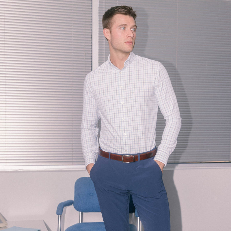 Leeward Dress Shirt - White Blue Windowpane, lifestyle/model