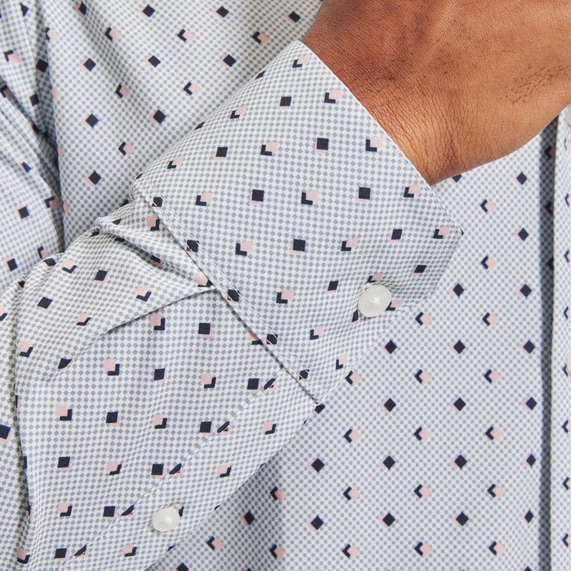 Leeward Dress Shirt - Pink Gray Diamond Print, lifestyle/model