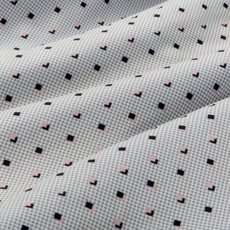 Leeward Dress Shirt - Pink Gray Diamond Print, fabric swatch closeup