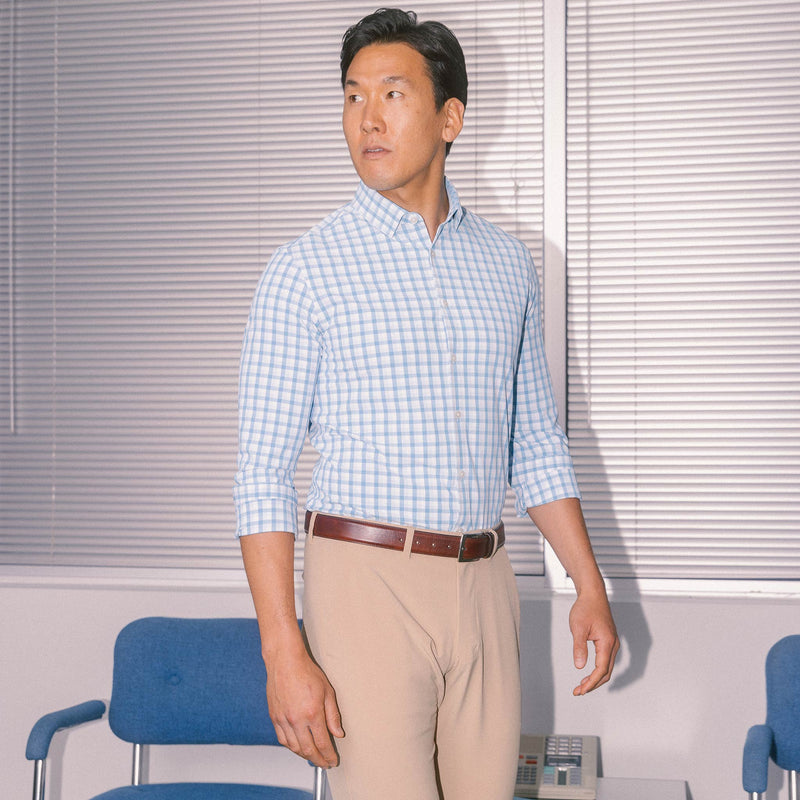 Leeward Dress Shirt - Blue Tonal Check, lifestyle/model