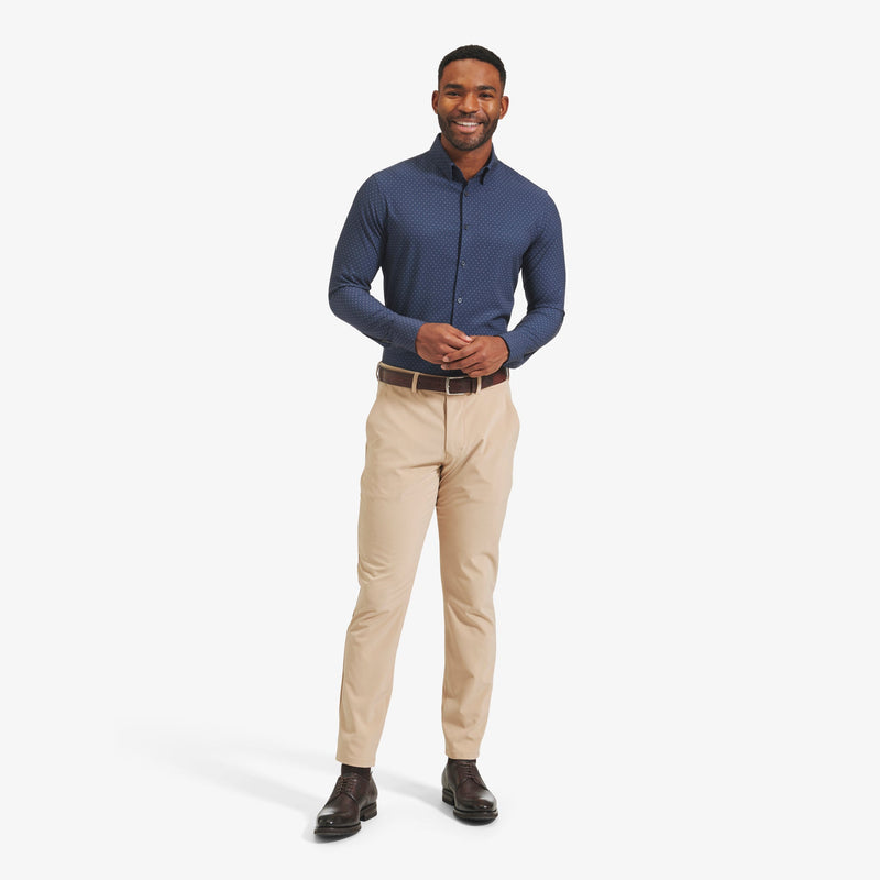 Leeward Dress Shirt - Navy Pink Dot Print, lifestyle/model
