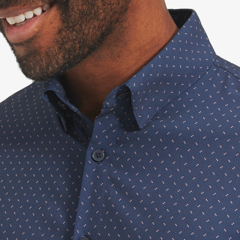 Leeward Dress Shirt - Navy Pink Dot Print, lifestyle/model