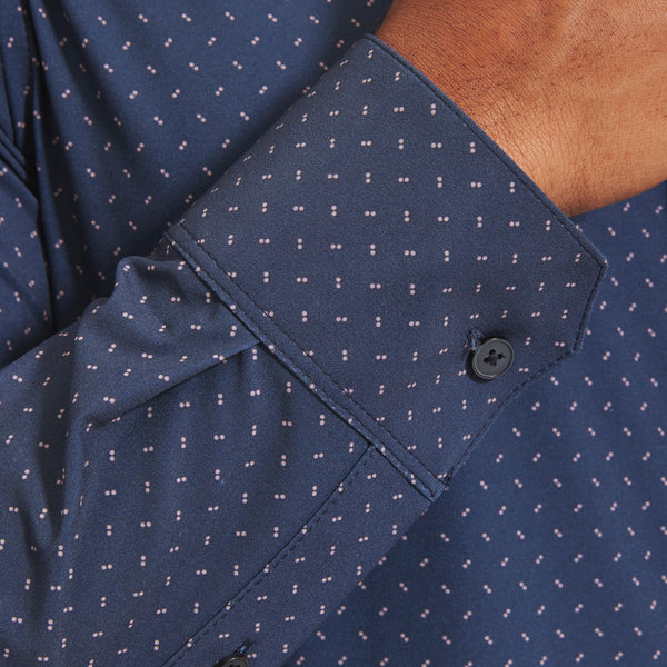 Leeward Dress Shirt - Navy Pink Dot&nbsp;Print, fabric swatch closeup