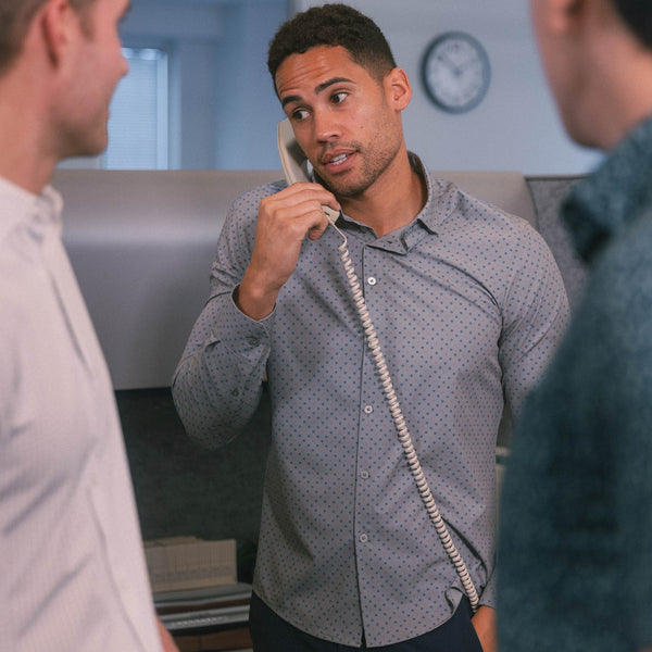 Leeward No Tuck Dress Shirt - Gray Pink Diamond&nbsp;Print, lifestyle/model photo