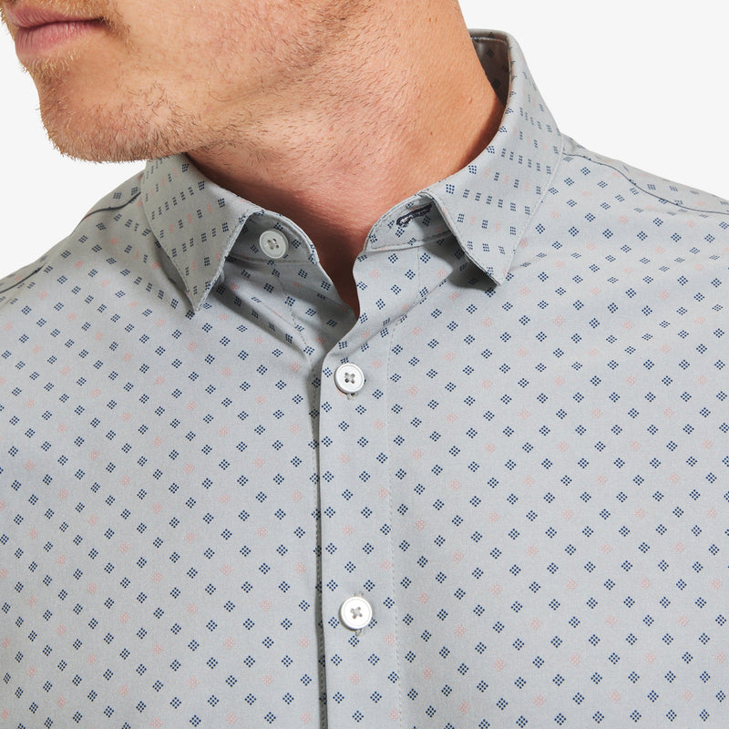 Leeward No Tuck Dress Shirt - Gray Pink Diamond Print, lifestyle/model