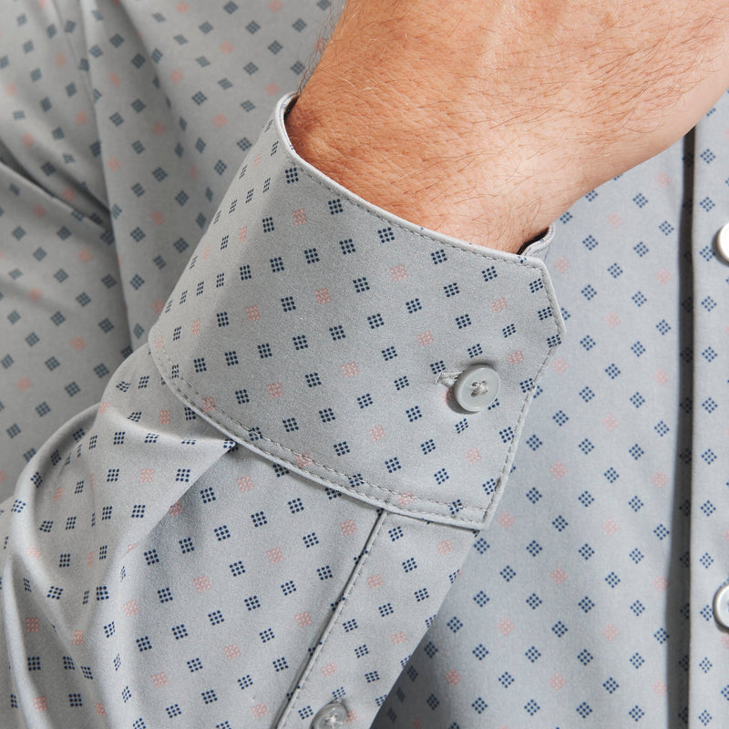 Leeward No Tuck Dress Shirt - Gray Pink Diamond Print, lifestyle/model