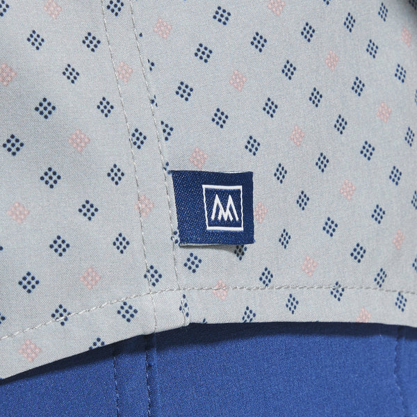 Leeward No Tuck Dress Shirt - Gray Pink Diamond&nbsp;Print, fabric swatch closeup