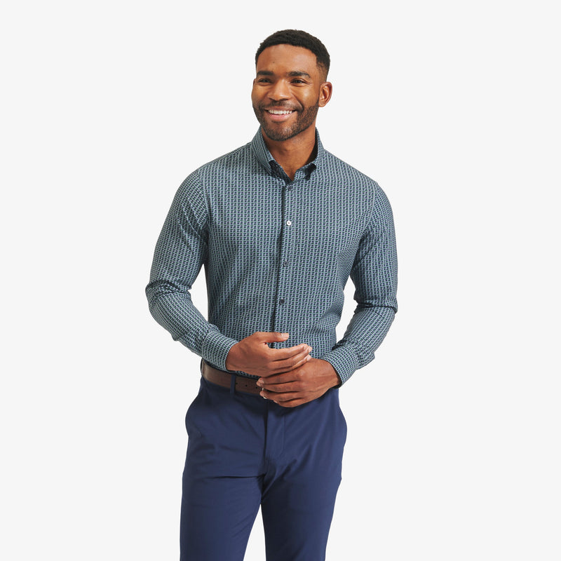 Leeward Dress Shirt - Ctrl+Alt+Delete Print, lifestyle/model