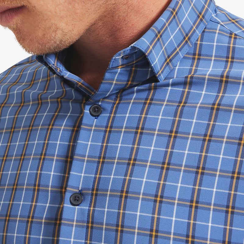 Leeward Dress Shirt - Blue Gold Plaid, lifestyle/model
