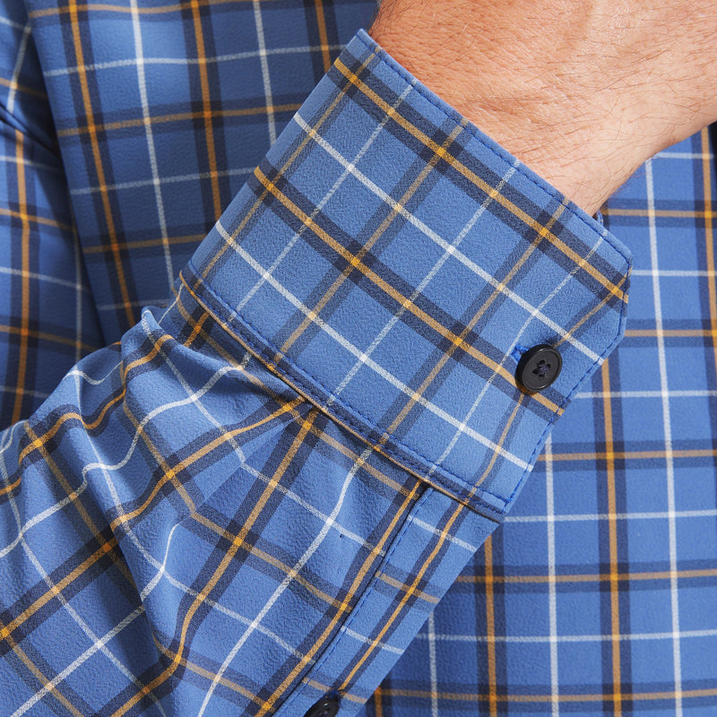 Leeward Dress Shirt - Blue Gold Plaid, lifestyle/model