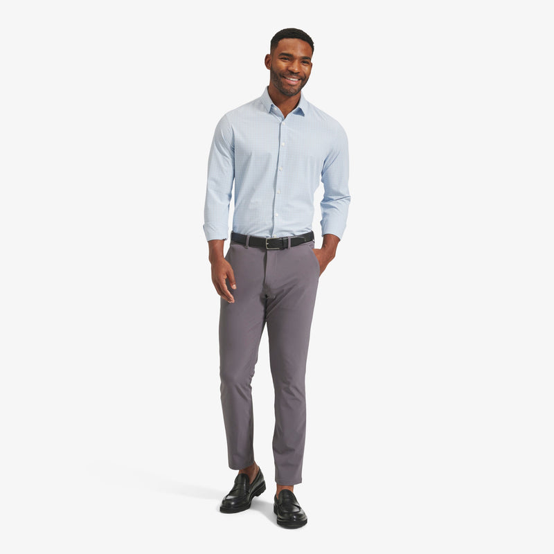 Leeward Dress Shirt - Light Blue Mini Plaid, lifestyle/model