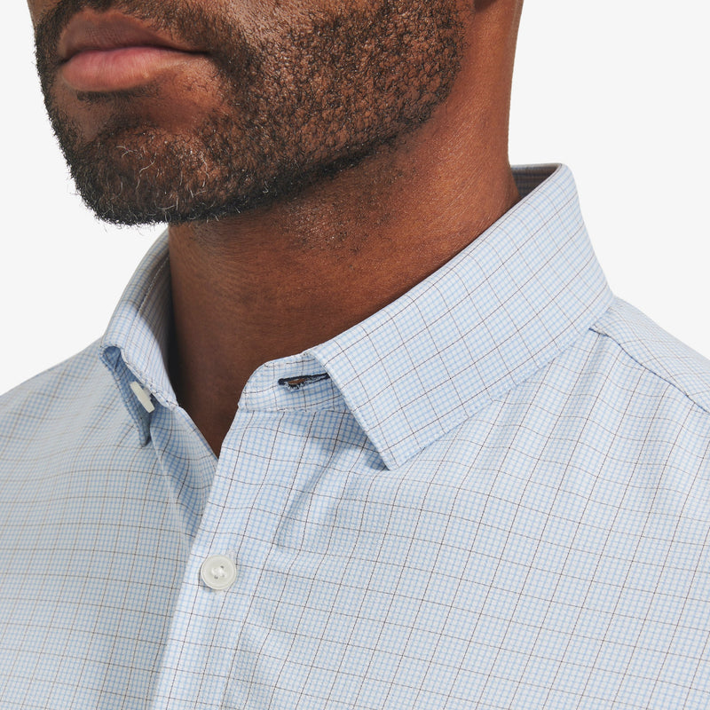 Leeward Dress Shirt - Light Blue Mini Plaid, lifestyle/model