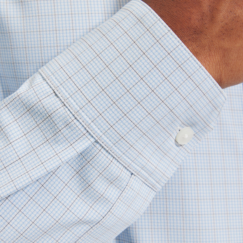 Leeward Dress Shirt - Light Blue Mini Plaid, lifestyle/model
