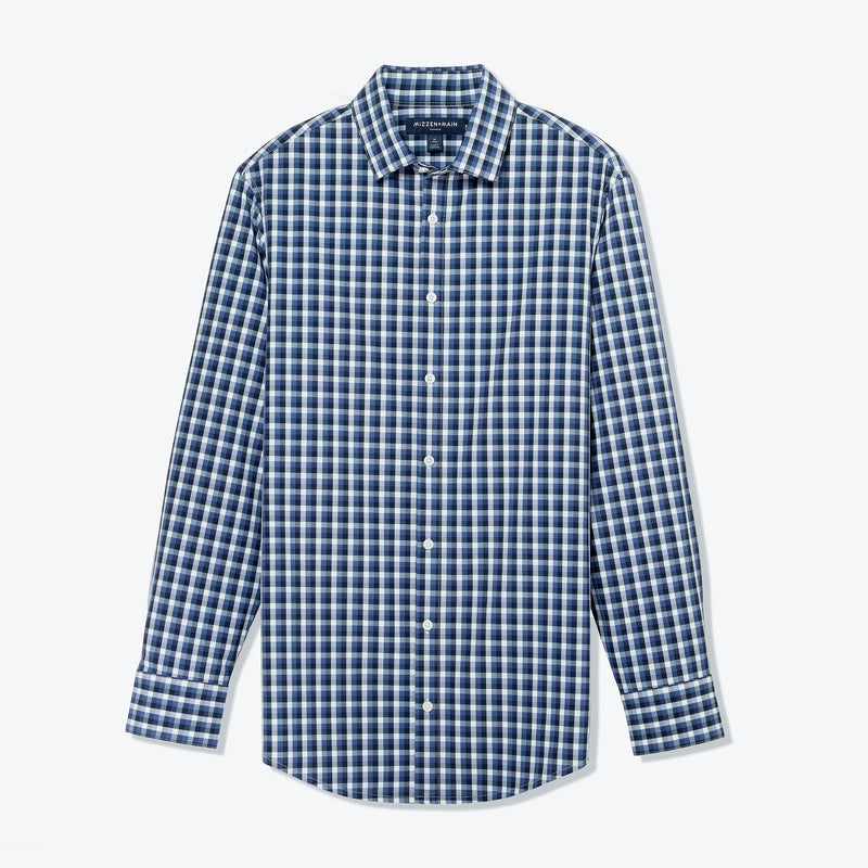 Leeward Dress Shirt - Navy Multi Check, fabric swatch closeup
