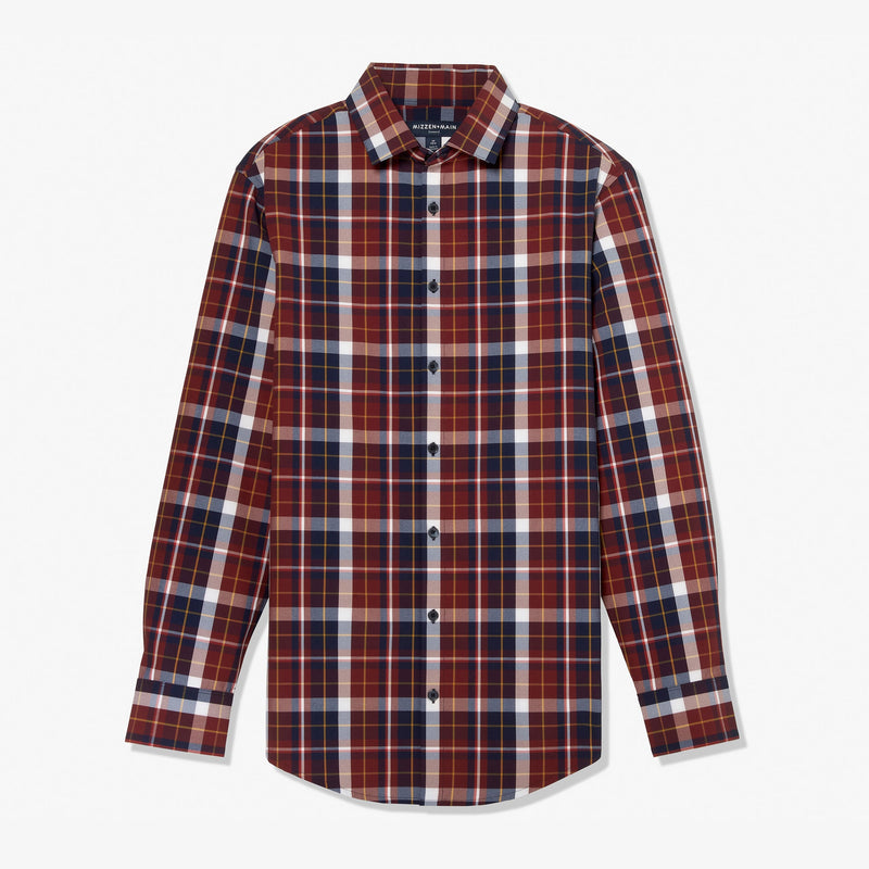 Leeward Dress Shirt - Large Burgundy Plaid, fabric swatch closeup
