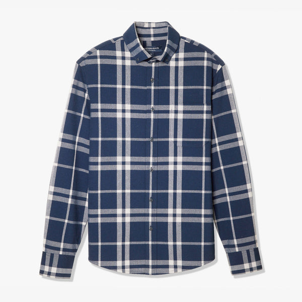 City Flannel - Navy Gray Large&nbsp;Plaid, fabric swatch closeup