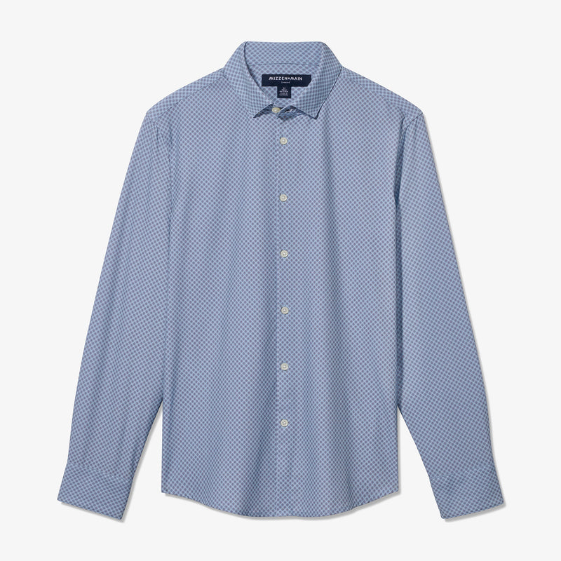 Leeward No Tuck Dress Shirt - Ashley Blue Floral Print, fabric swatch closeup